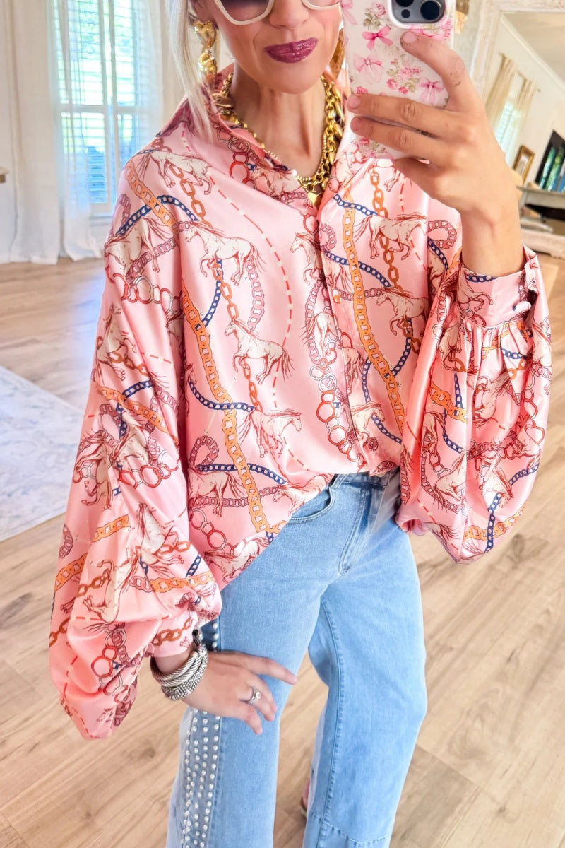 Pink Horse Print Blouse