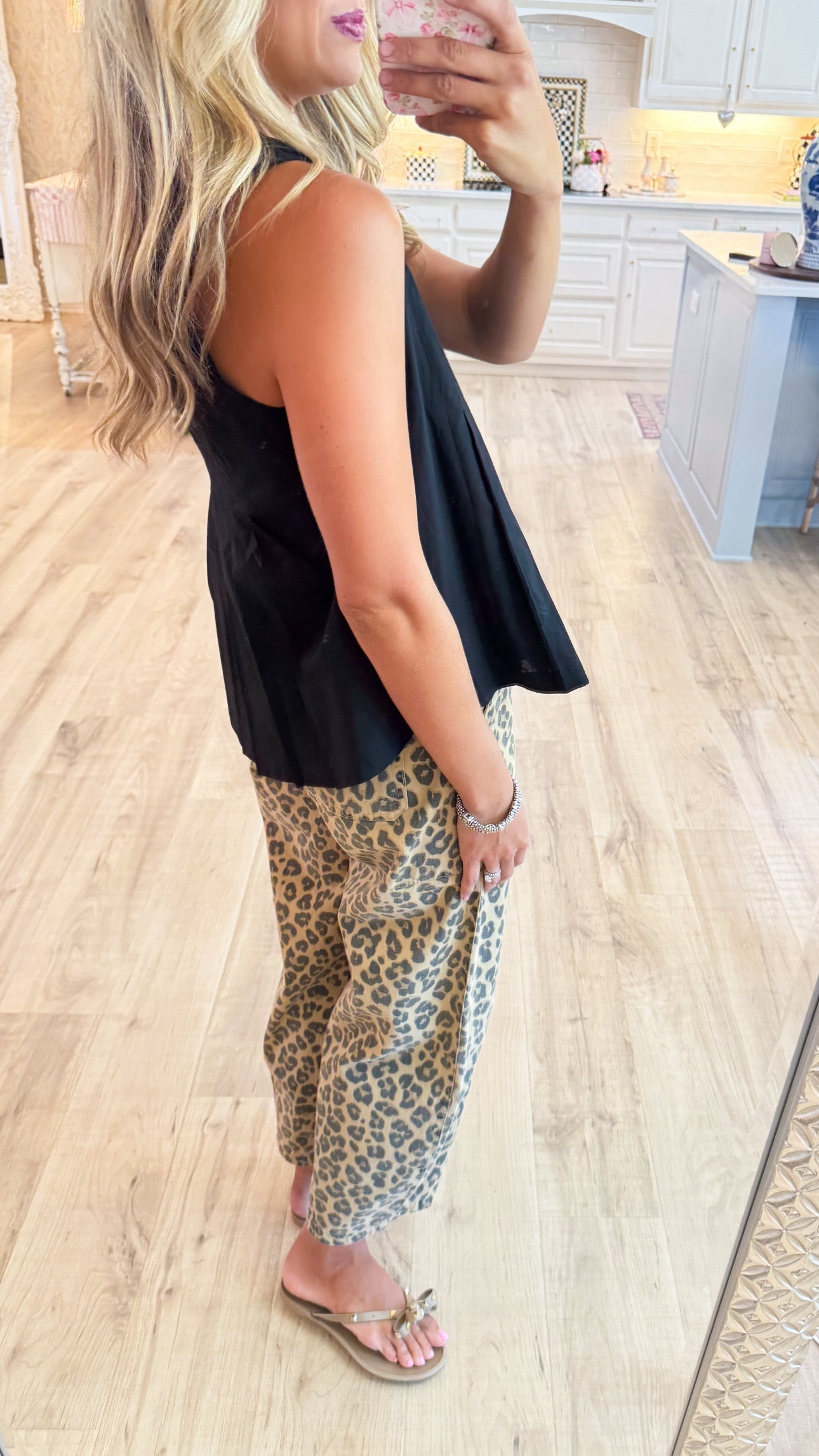 Leopard Print Drawstring Parachute Pants