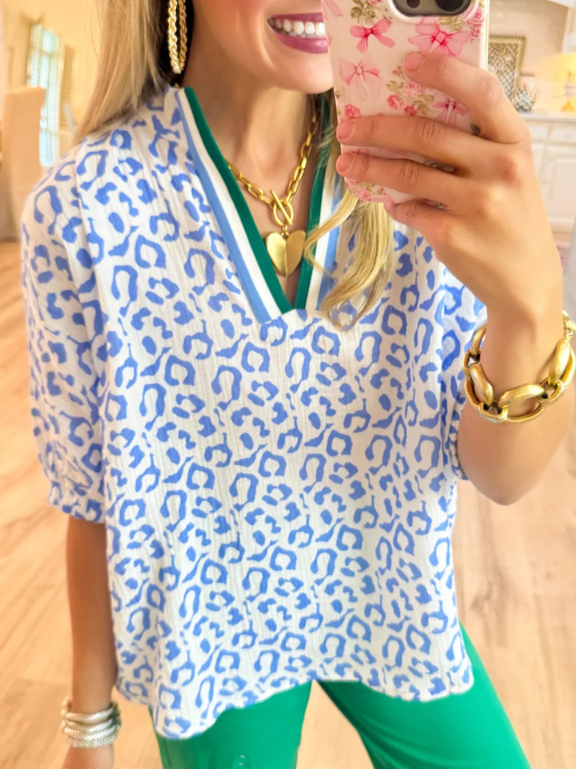 Blue Leopard Dolman Sleeve Top