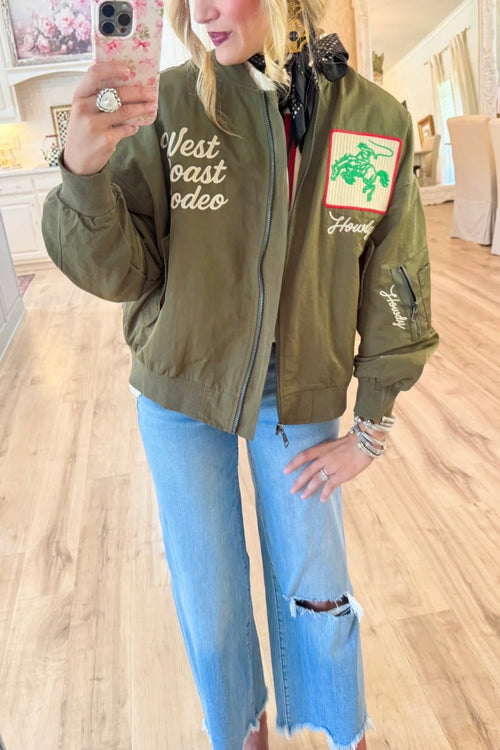 Army Green Vintage Bomber Jacket
