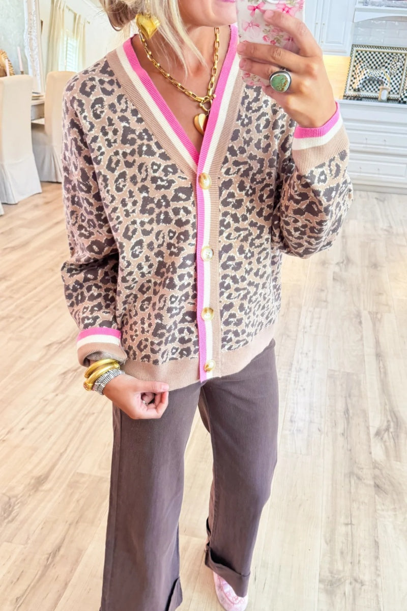 Camel Animal Pattern Button Down Cardigan