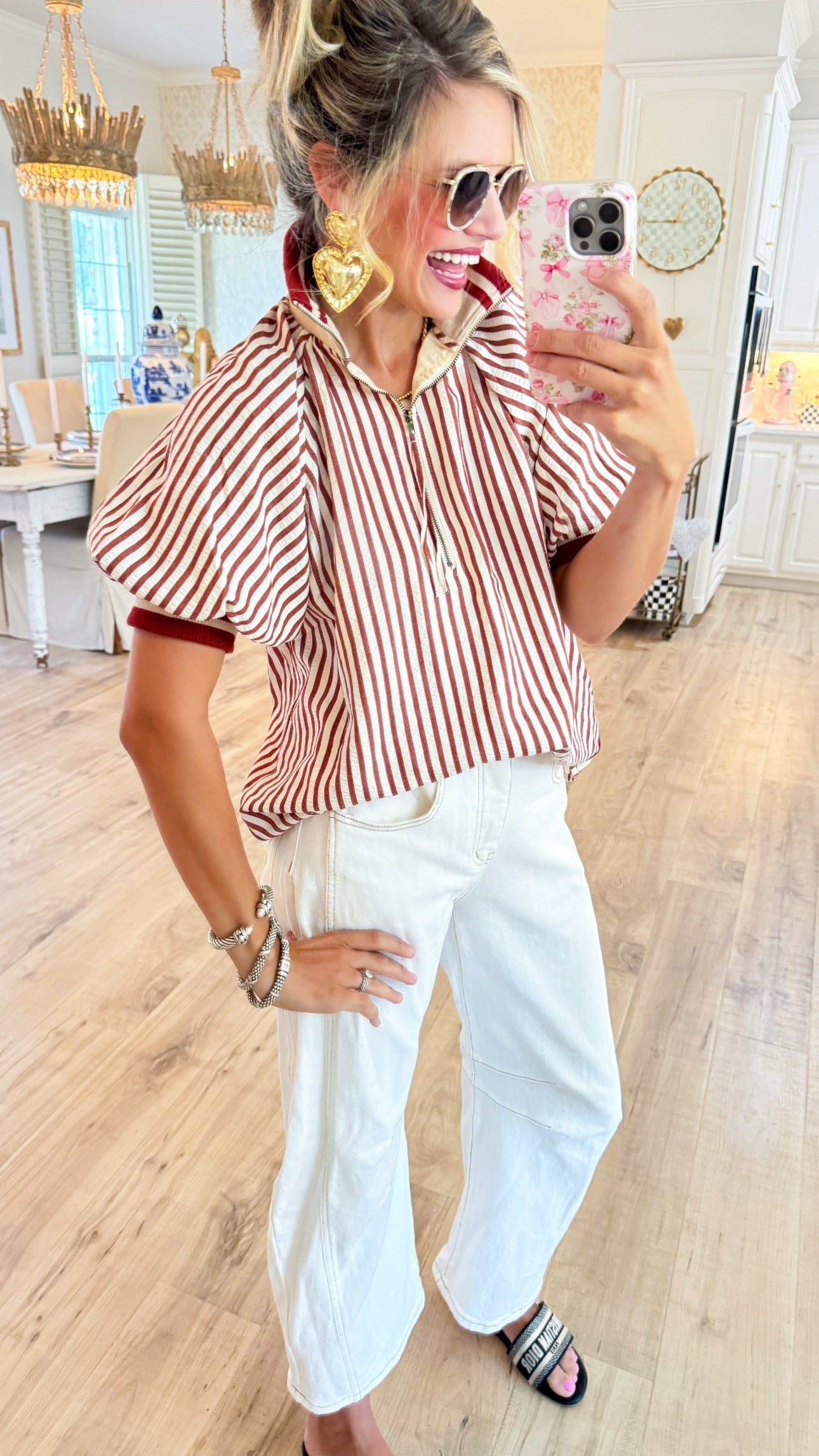 Brick Stripe Half Zip Top