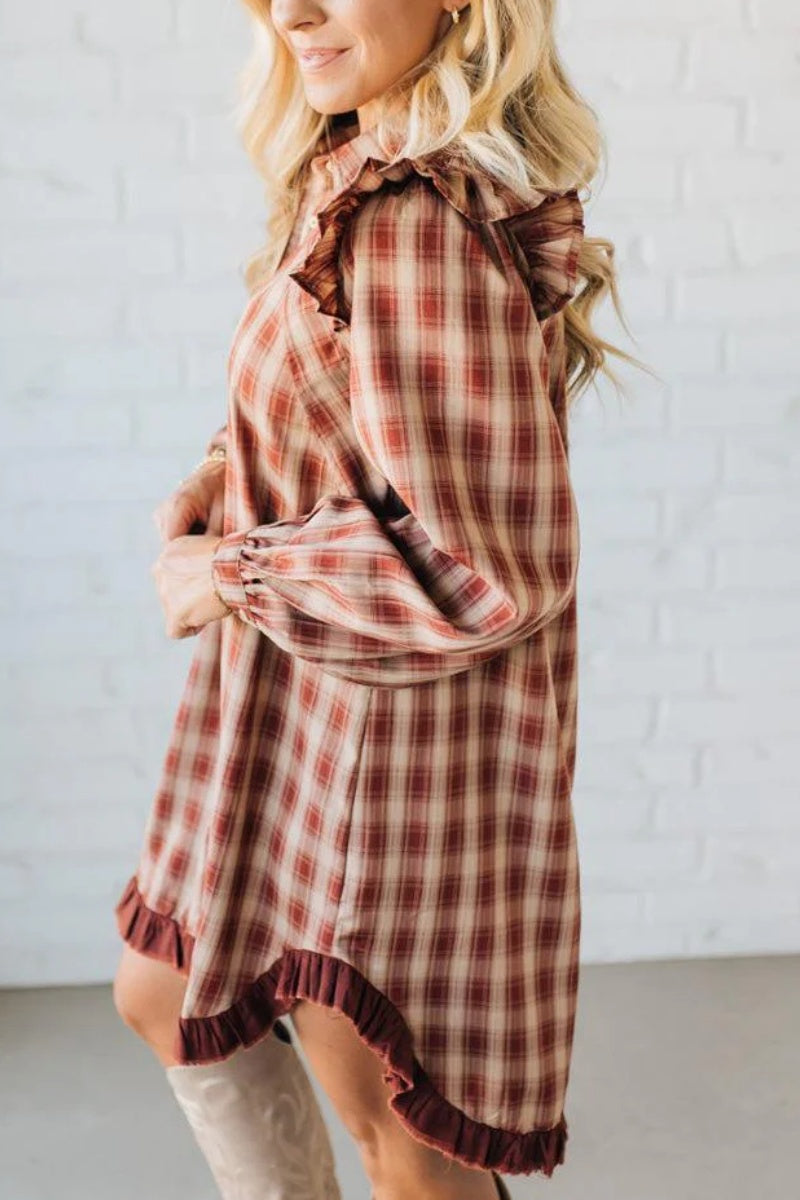 Jonnie Plaid Ruffled Accent Shirt Dress