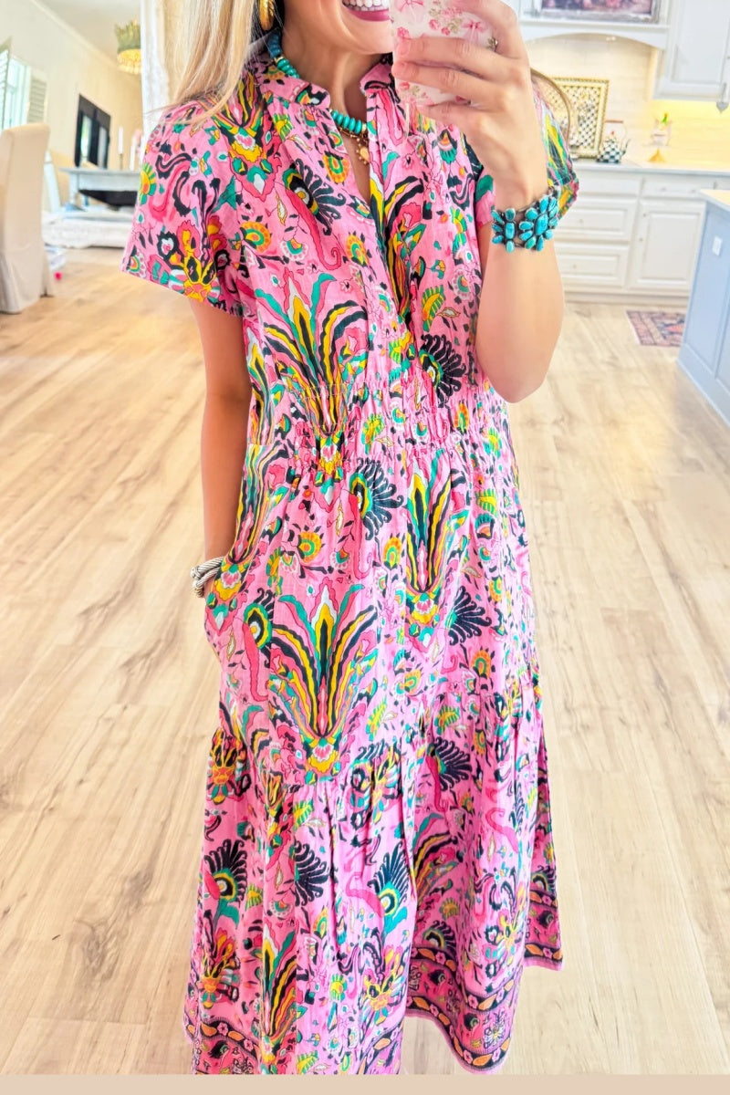 Uncle Frank Pink Tropical Borders Dress