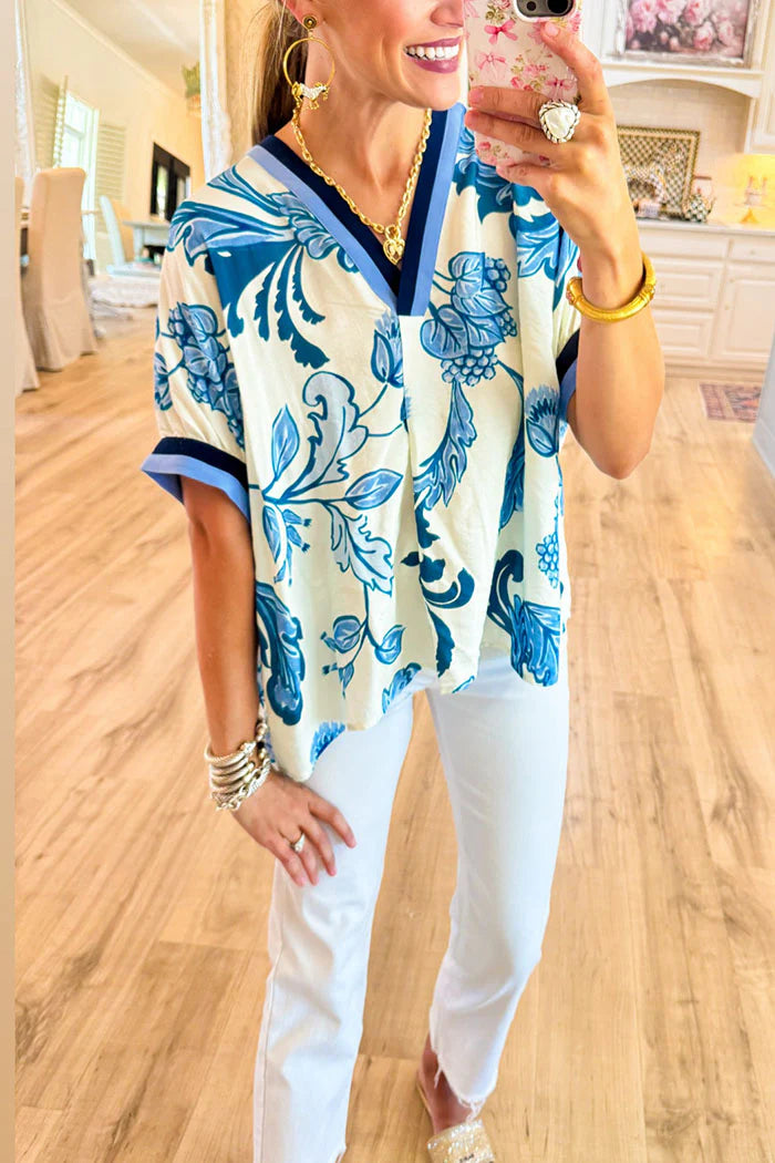 Contrast Trim Dolman Sleeve Top