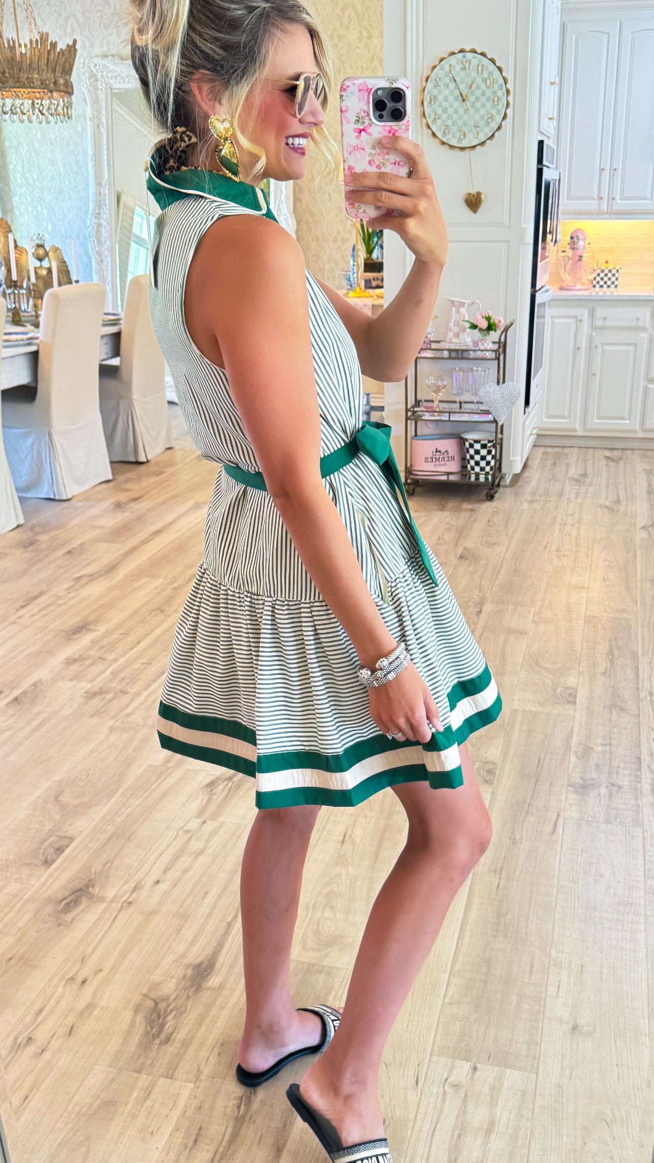 Green Stripe Button Up Sleeveless Dress