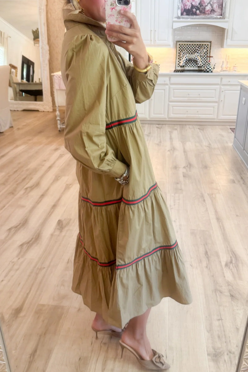 Taupe Tiered Long Sleeve Maxi Dress