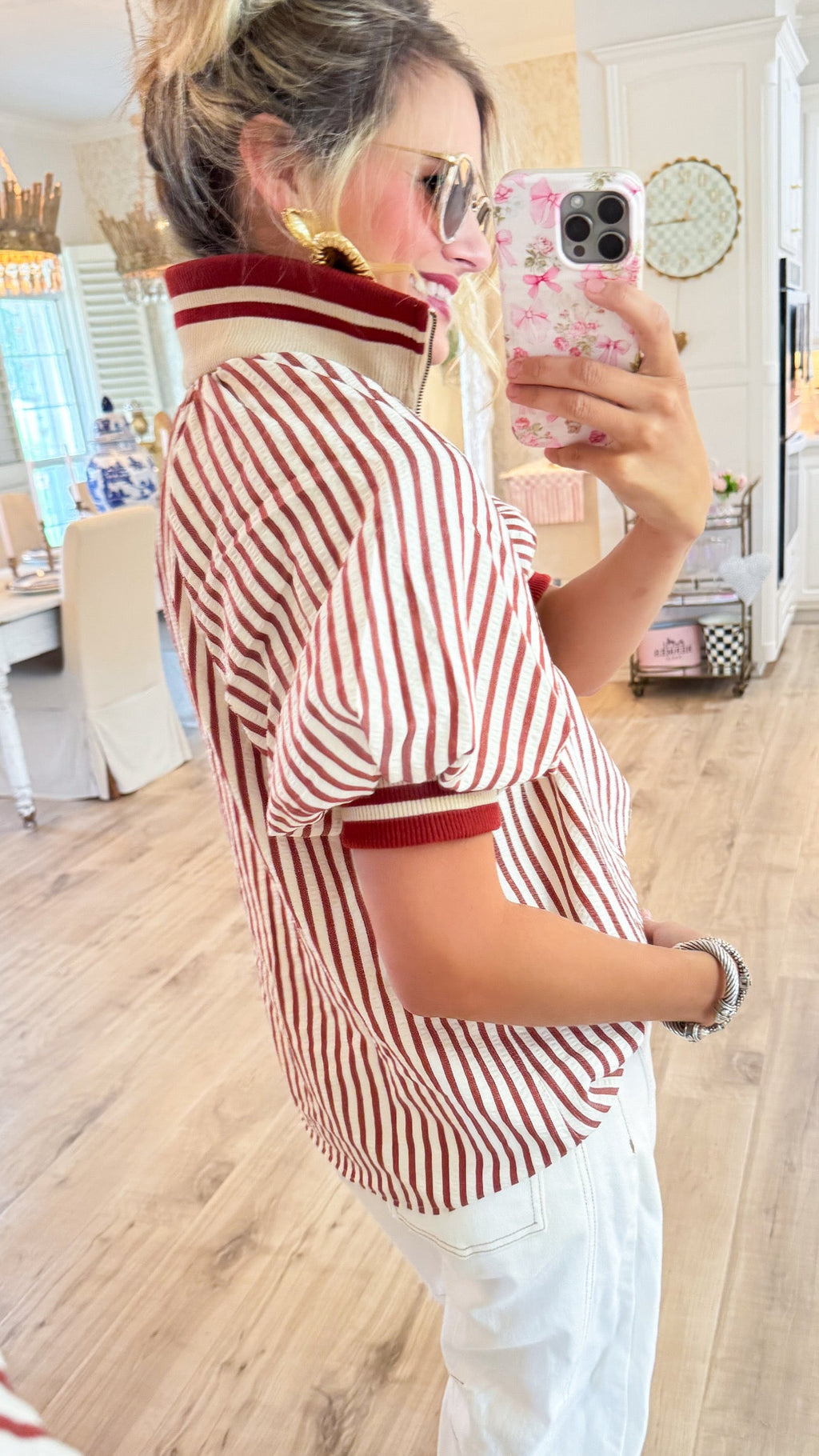 Brick Stripe Half Zip Top