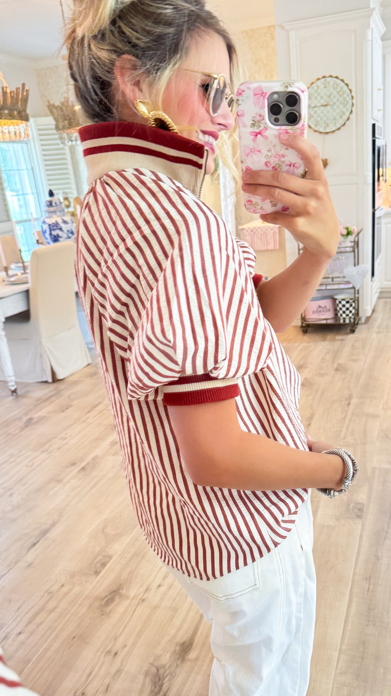 Brick Stripe Half Zip Top