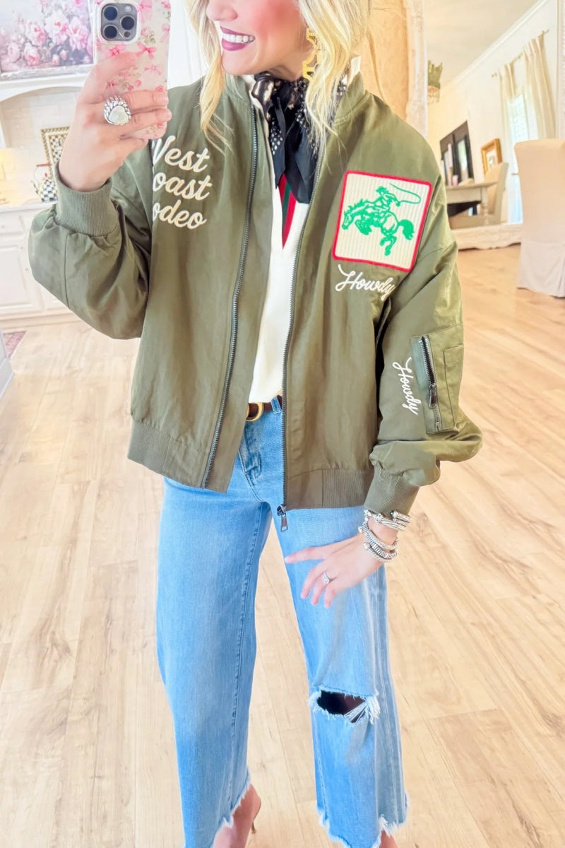 Army Green Vintage Bomber Jacket