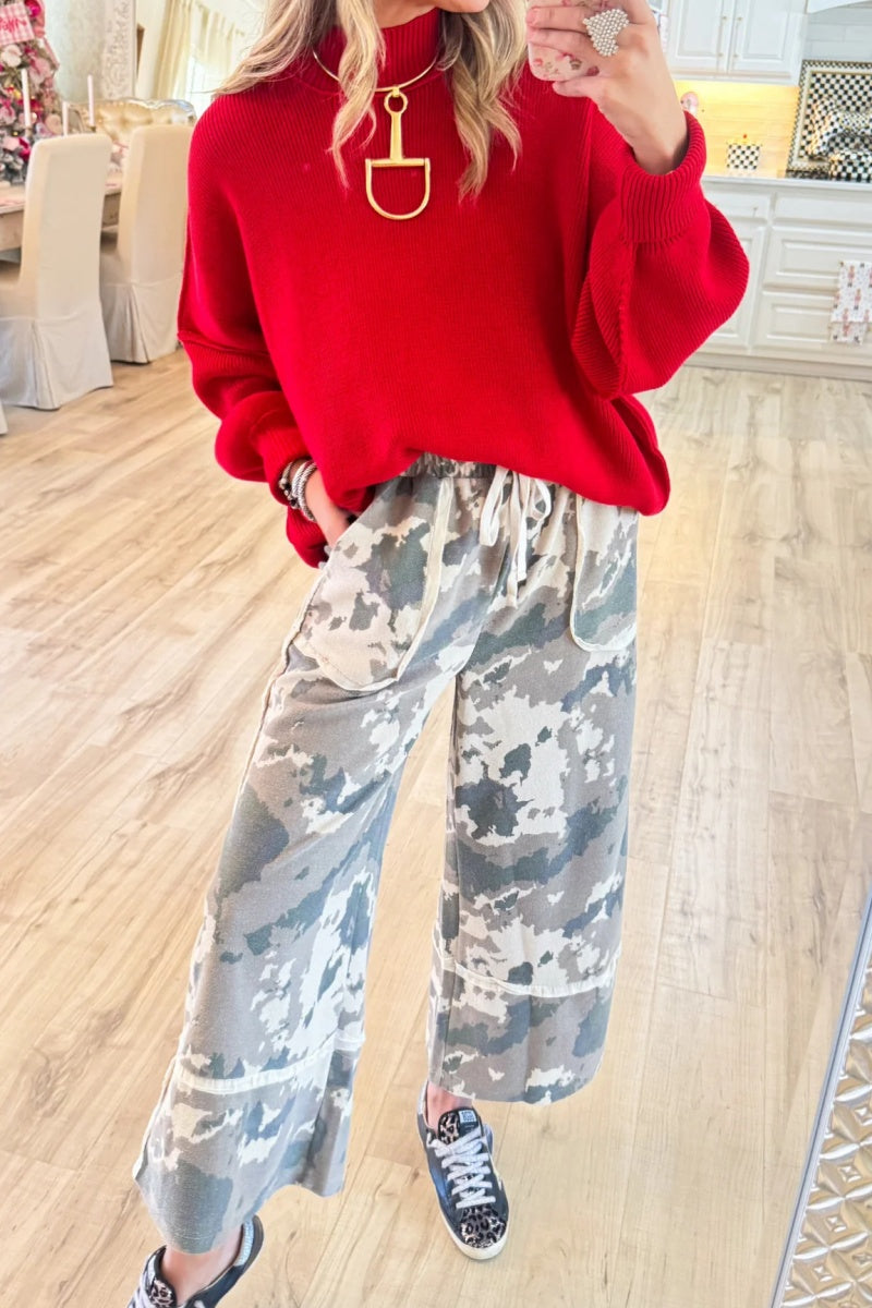 Faded Olive Washed Terry Camo Pants