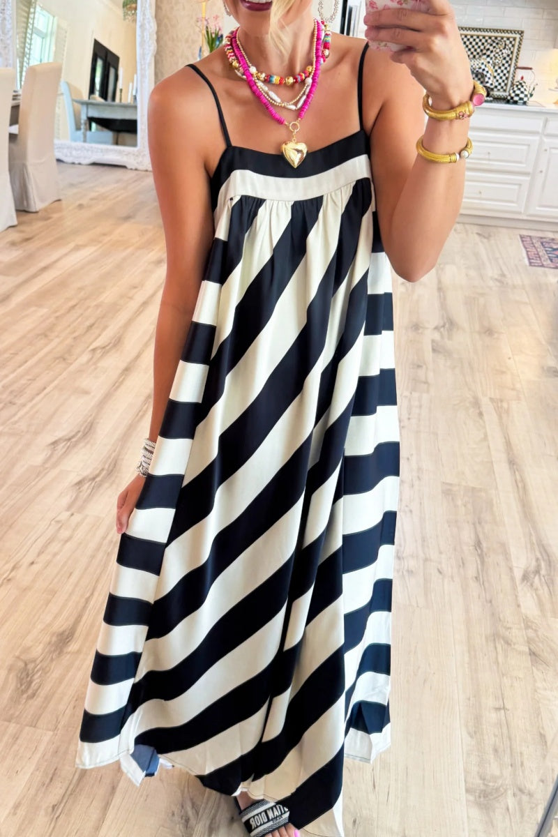 Black and Cream Bold Stripe Maxi Dress