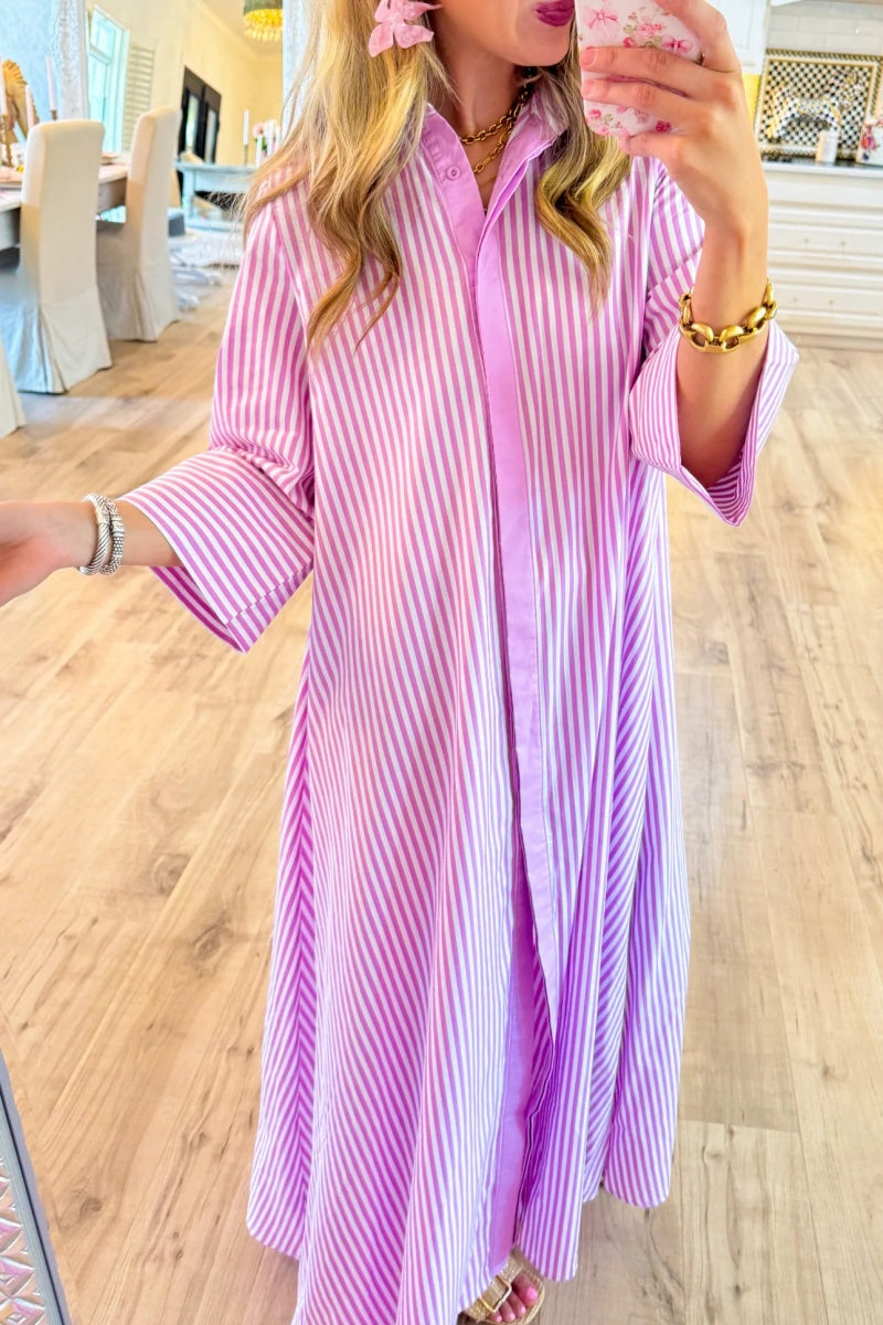 Orchid Stripe Maxi Shirt Dress