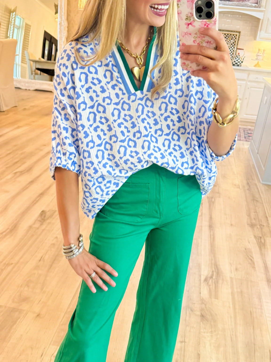 Blue Leopard Dolman Sleeve Top