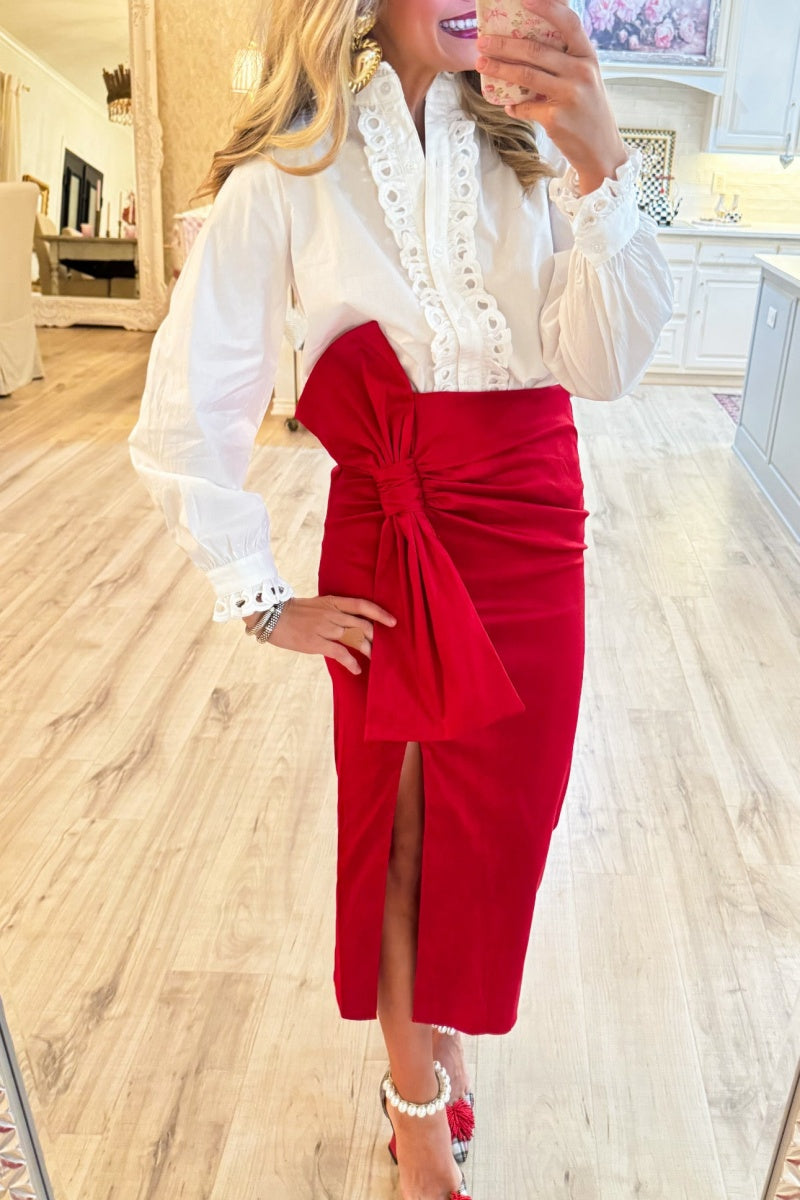 Off White Eyelet Accent Classy Blouse