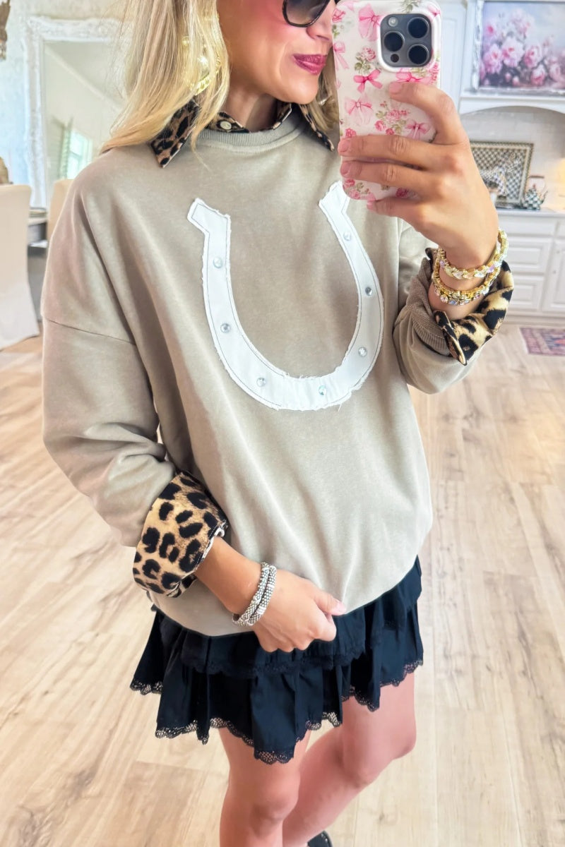 Taupe Horseshoe Pullover Top