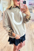 Taupe Horseshoe Pullover Top