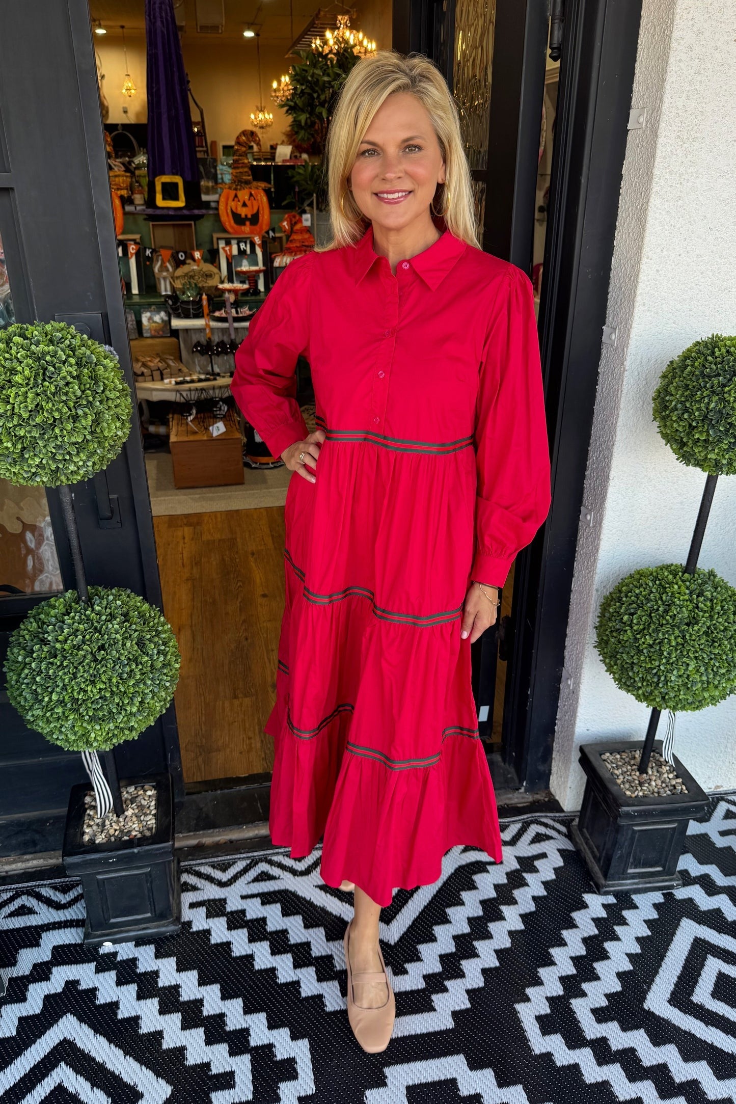 Taupe Tiered Long Sleeve Maxi Dress