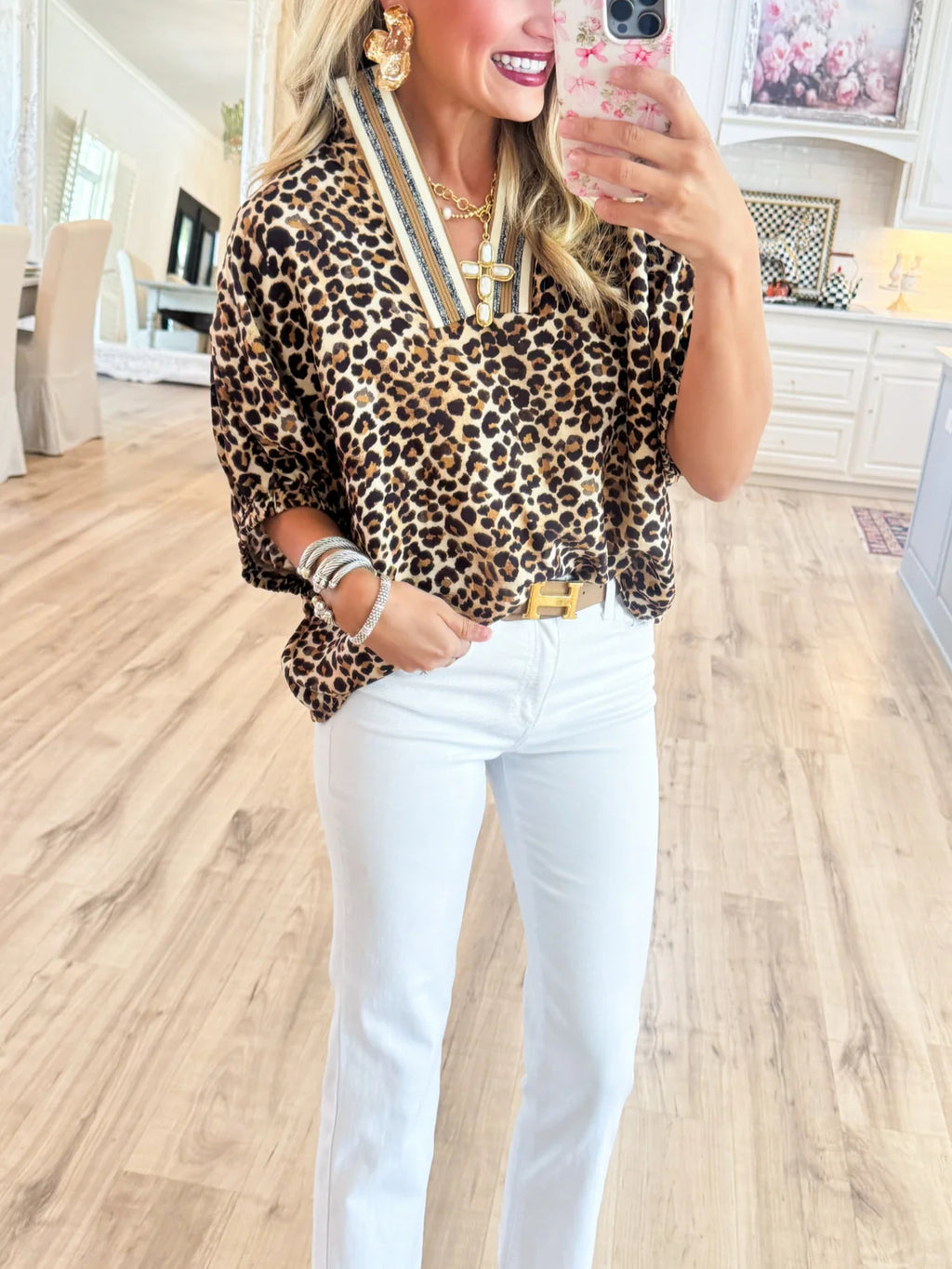 Camel Leopard Dolman Sleeve Top