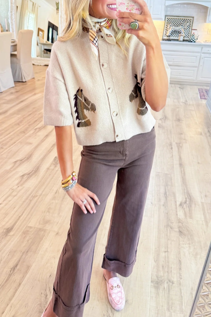 Brown Solid Mid-Rise Ankle Pants