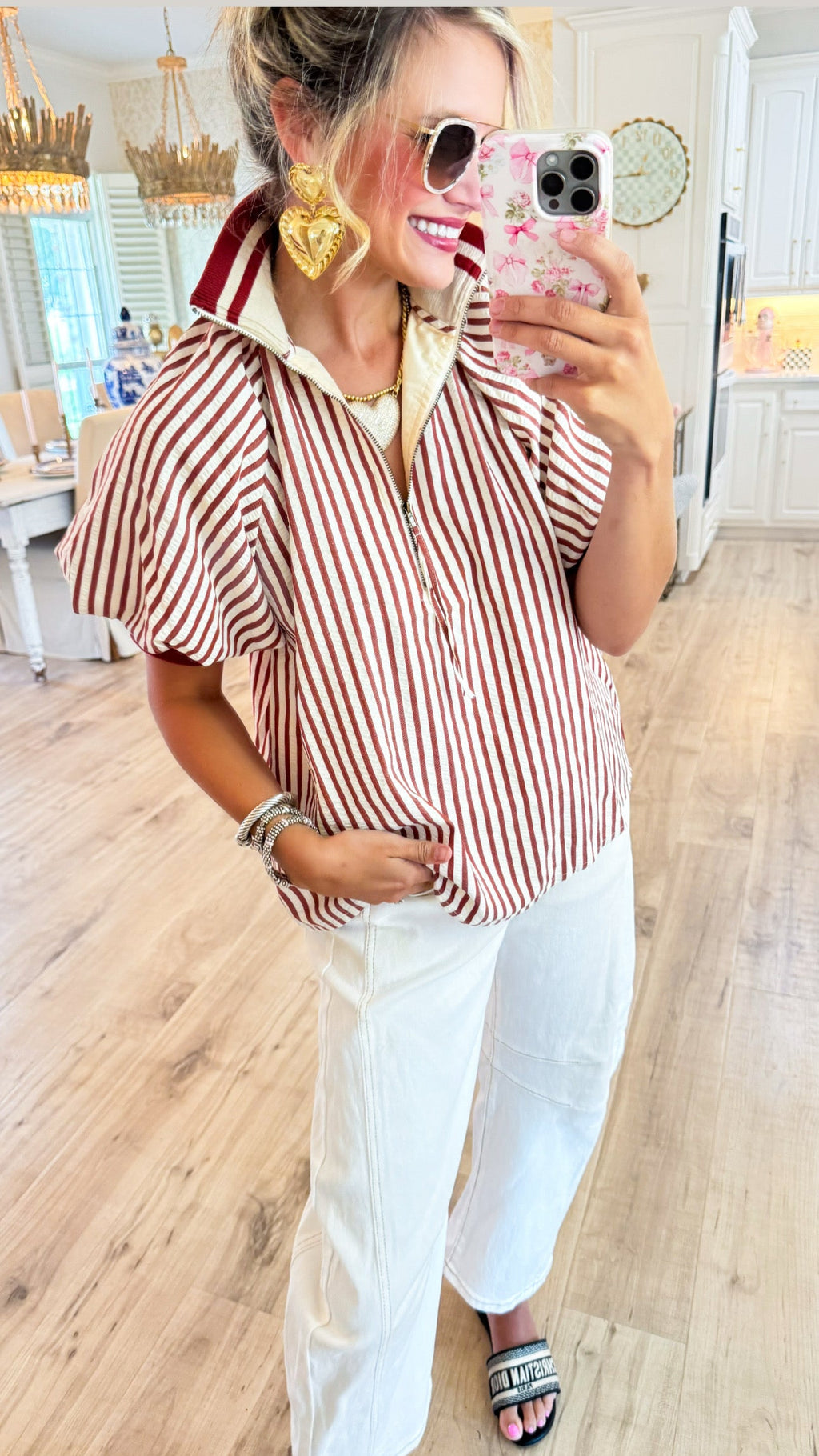Brick Stripe Half Zip Top