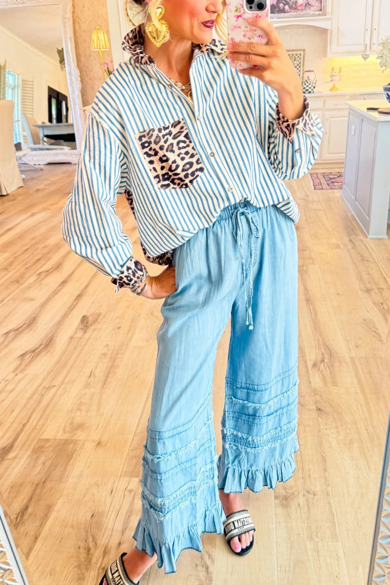 Brown Leopard Print Stripe Long Sleeve Top