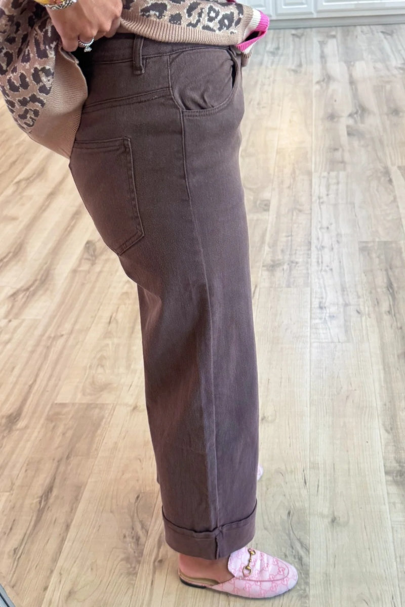 Brown Solid Mid-Rise Ankle Pants
