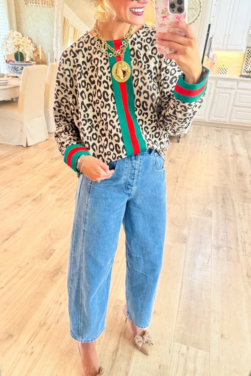 Red and Green Leopard Accent Top