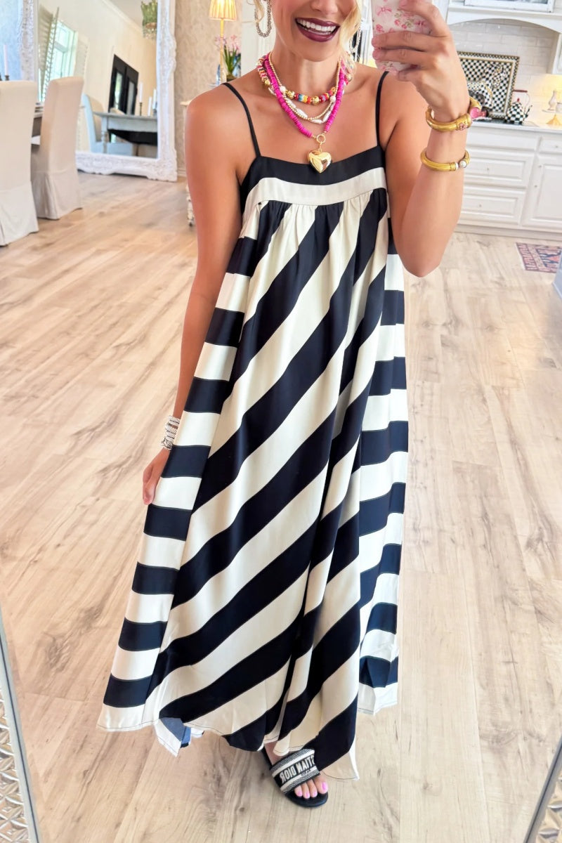 Black and Cream Bold Stripe Maxi Dress