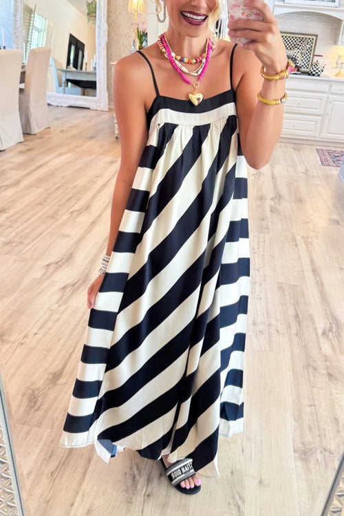 Black and Cream Bold Stripe Maxi Dress