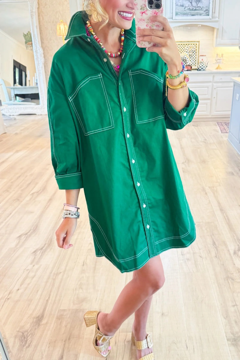 3/4 Sleeve Button Down Dress