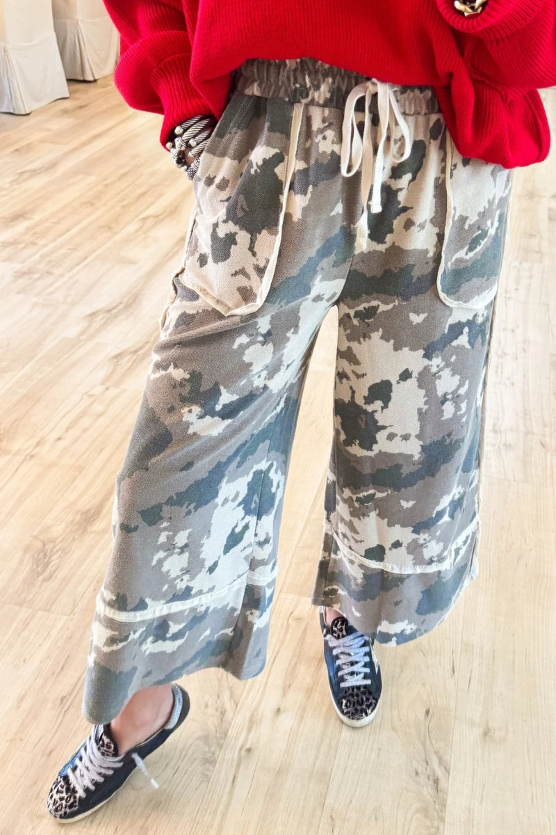 Faded Olive Washed Terry Camo Pants