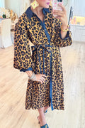 Leopard Contrast Button Down Midi Dress
