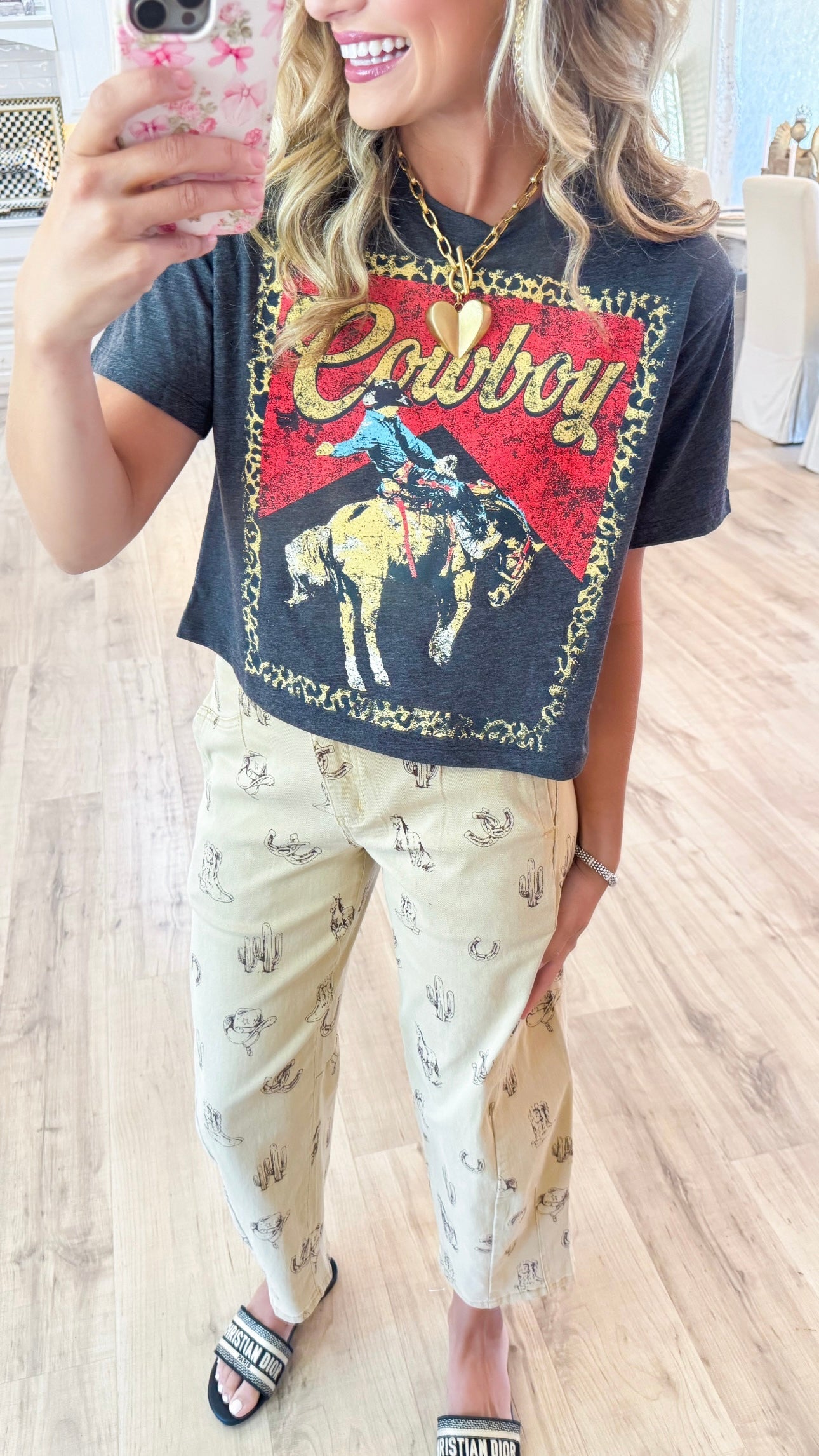 Cowboy Leopard Cropped Graphic Tee