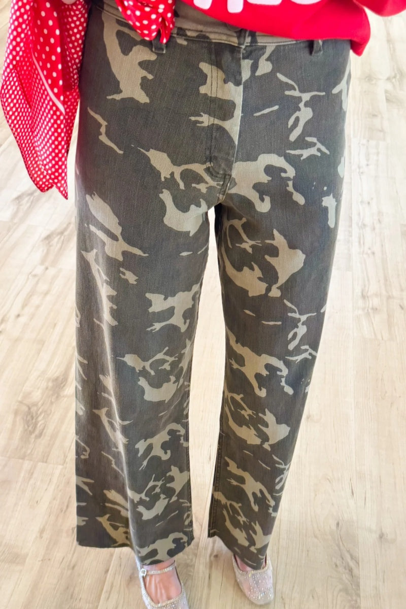 Camo High Waisted Wide Leg Pants