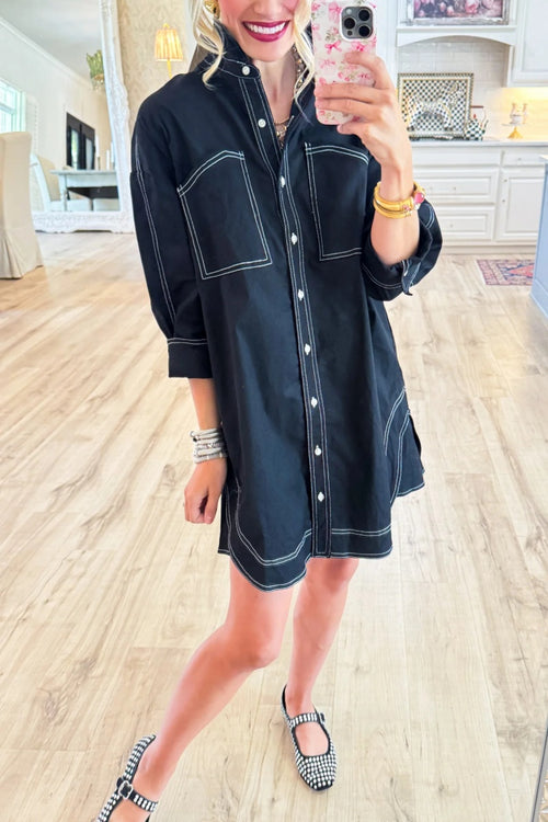 3/4 Sleeve Button Down Dress