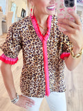 Leopard and Pink Contrast Trim Top