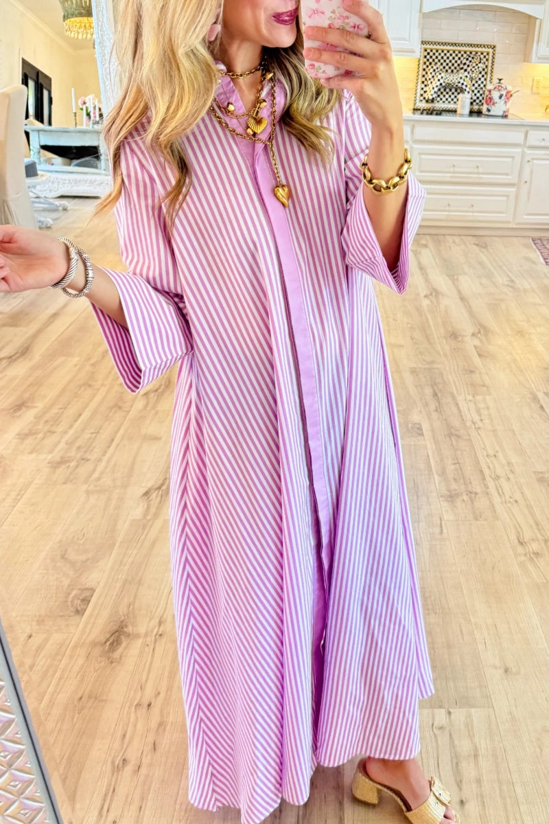 Orchid Stripe Maxi Shirt Dress