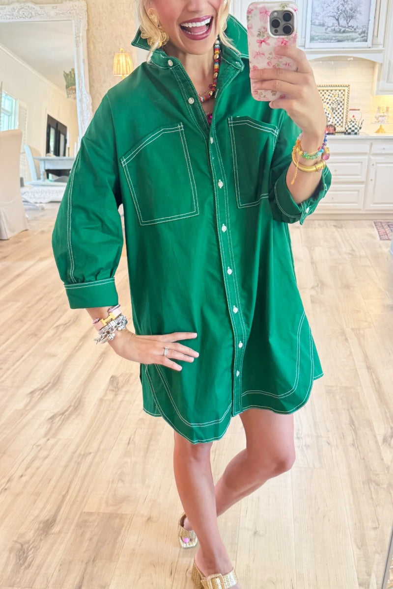 3/4 Sleeve Button Down Dress