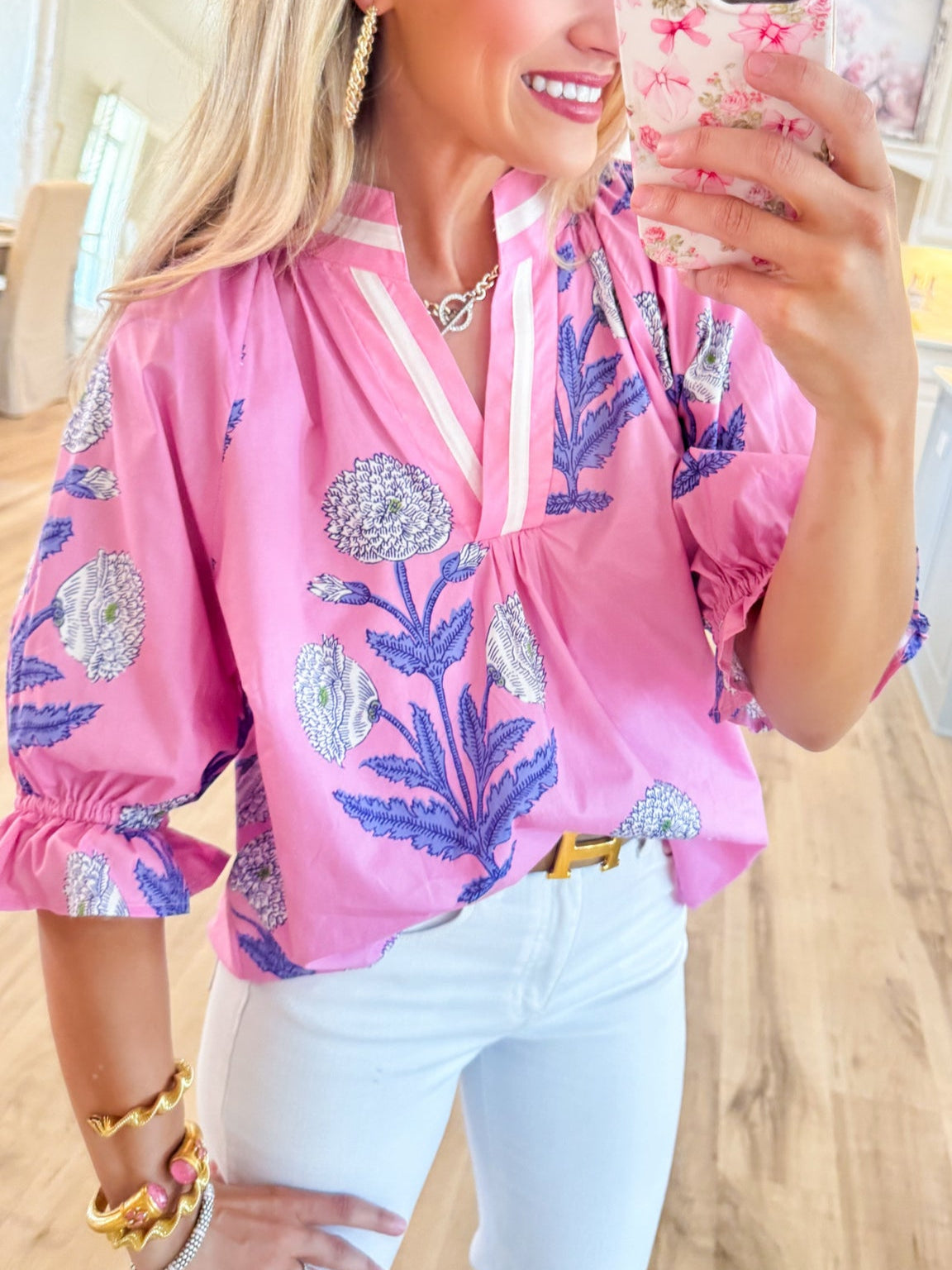 Pink Mix Floral Contrast Binding Top