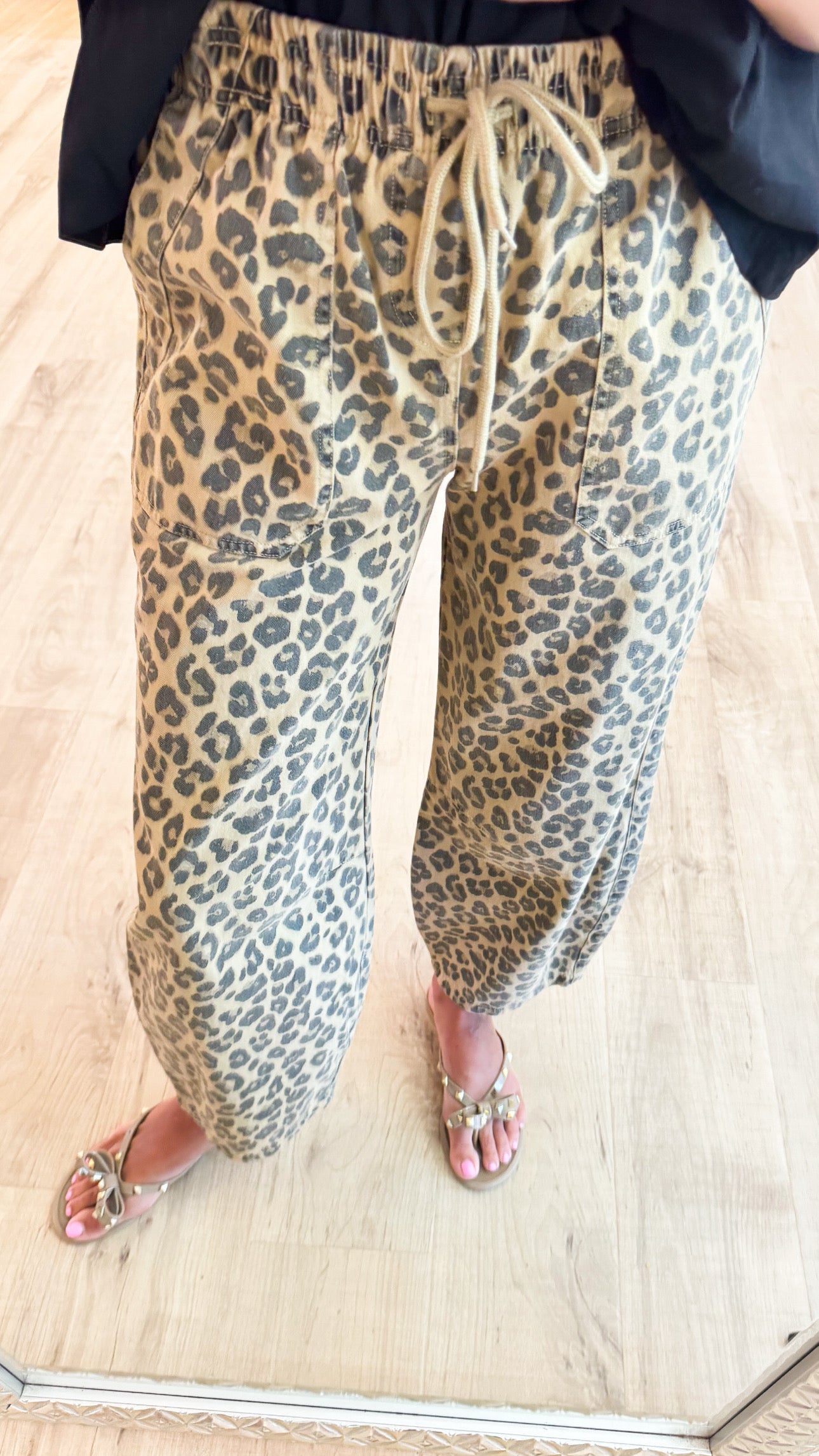 Leopard Print Drawstring Parachute Pants