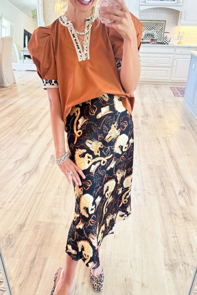 Leopard Contrast Puff Sleeve Top