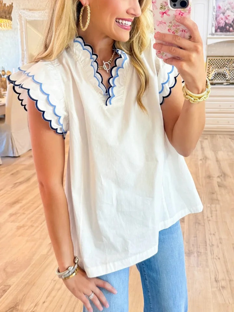 Off White Scalloped Blouse