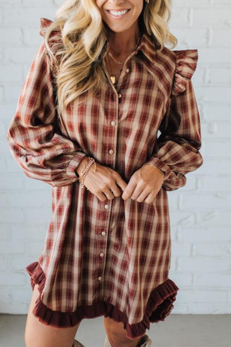 Jonnie Plaid Ruffled Accent Shirt Dress