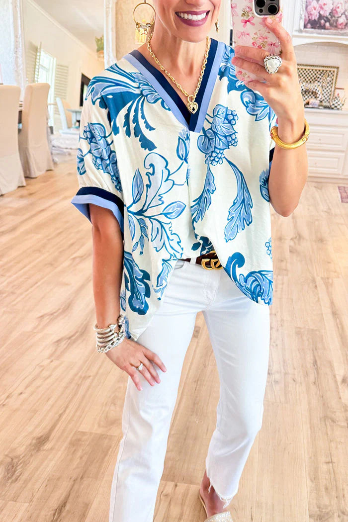 Contrast Trim Dolman Sleeve Top