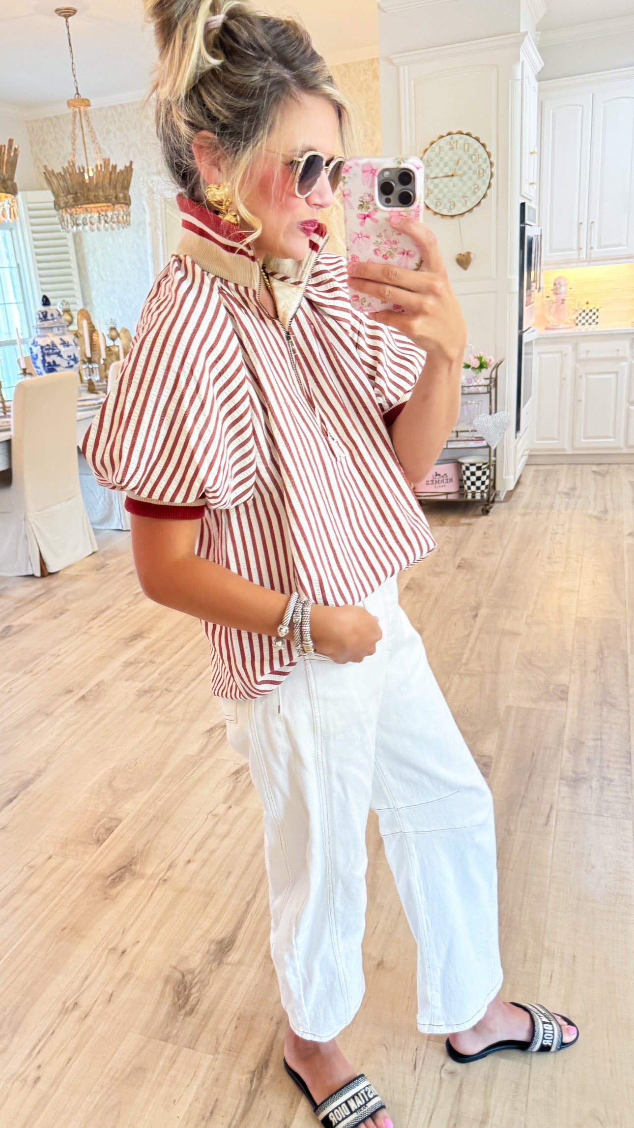 Brick Stripe Half Zip Top