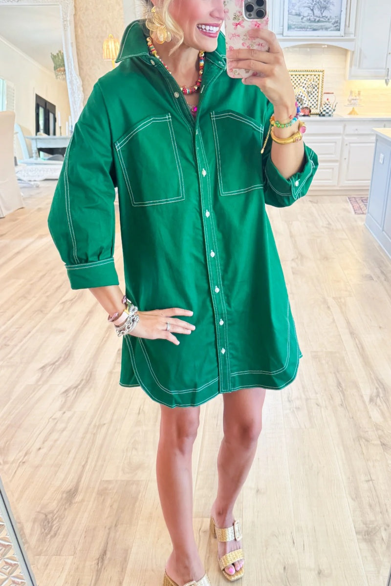3/4 Sleeve Button Down Dress
