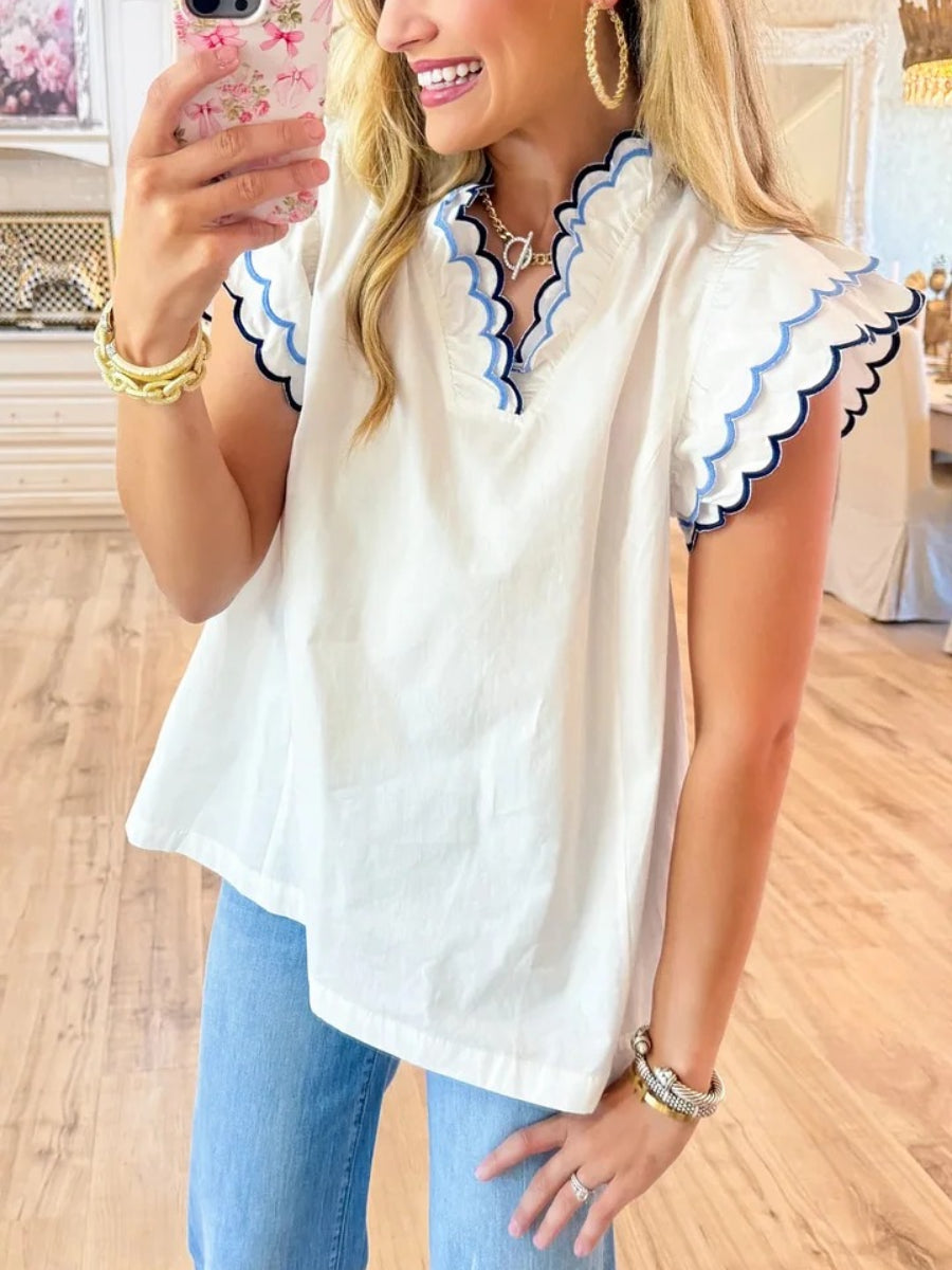 Off White Scalloped Blouse