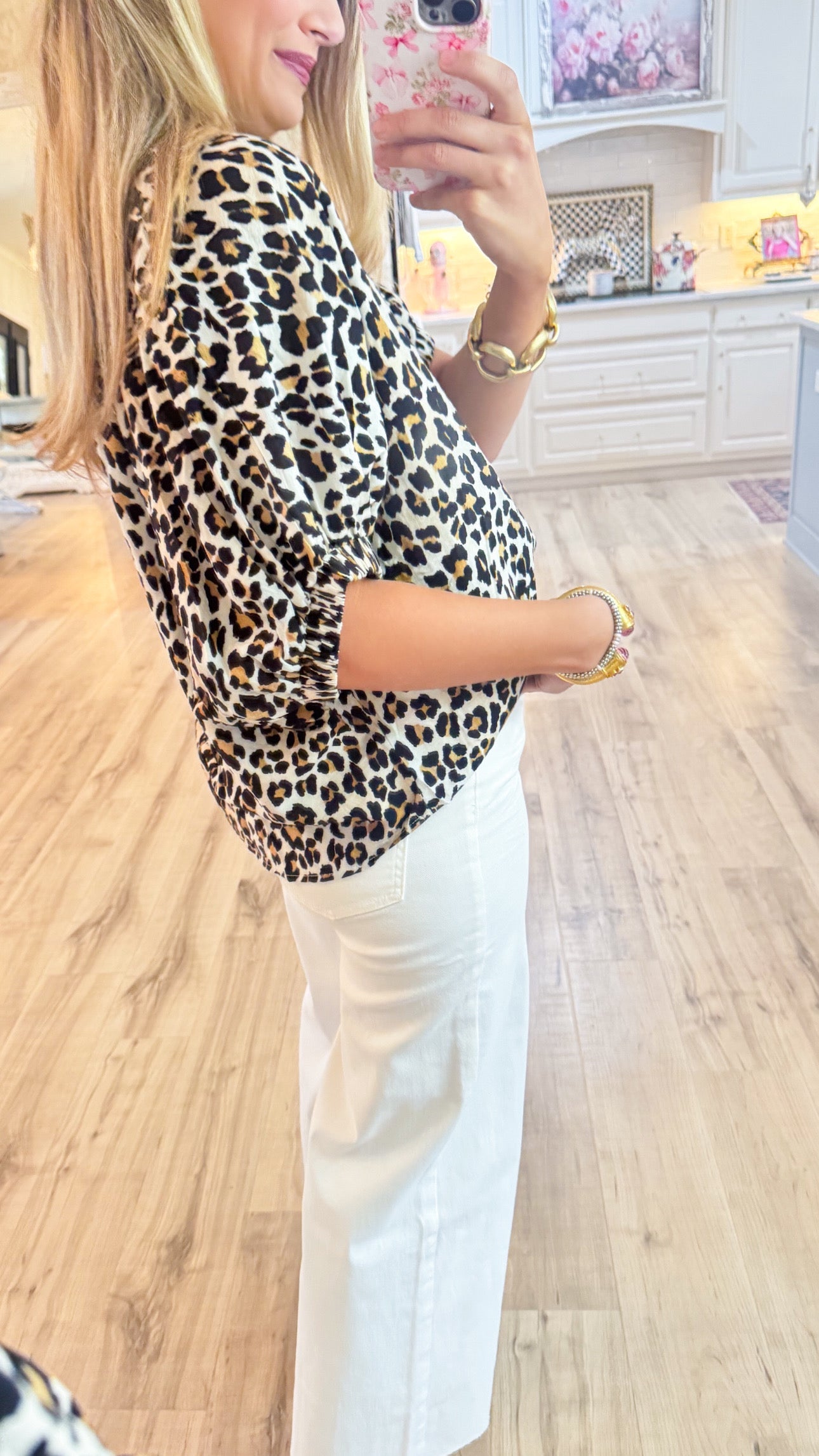 Camel Leopard Collard Blouse