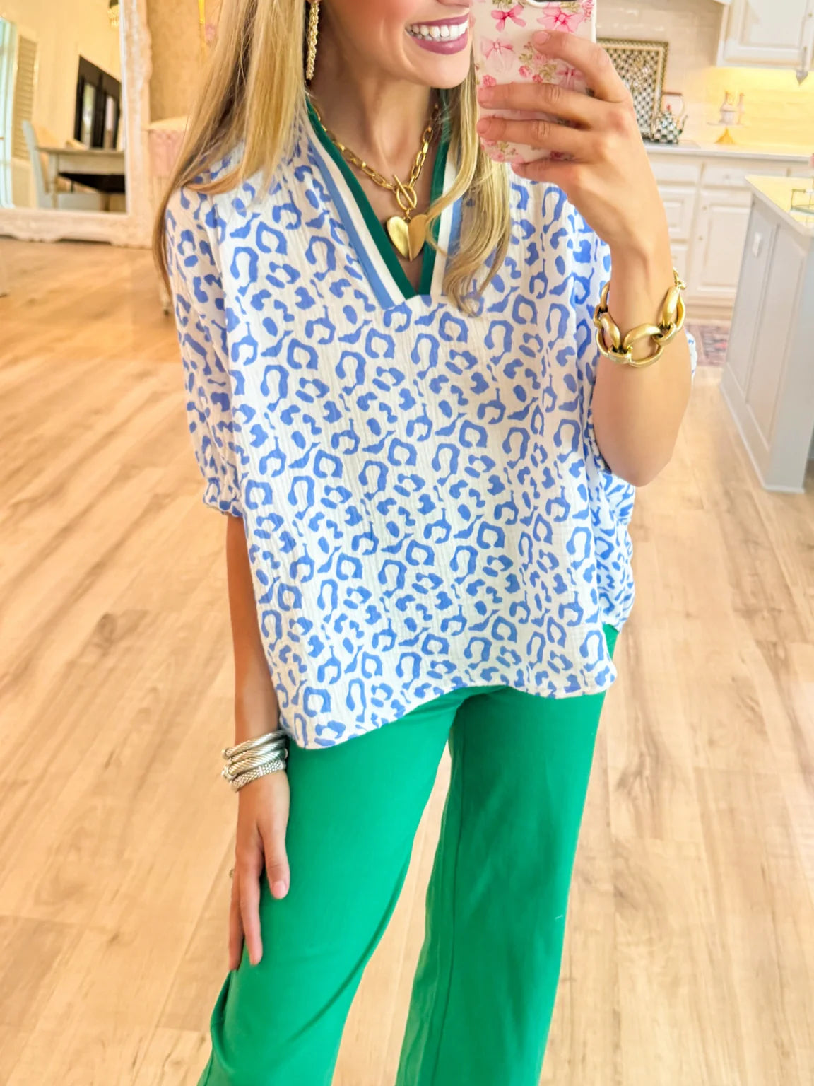 Blue Leopard Dolman Sleeve Top